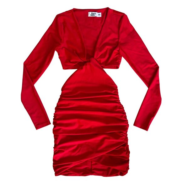 Tiger Mist KYA Red Ruched Cut-Out Long Sleeve Bodycon Dress XS Party - Picture 3 of 7